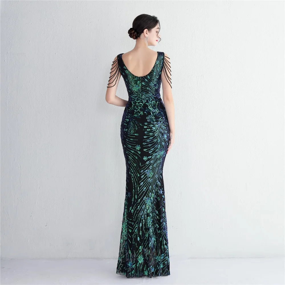 Sexy V-neck Sleeveless Dress with Stones and Crystals Fashion Sequins Tassel Elegant Women Party Dresses High Waisted Long Dress 41 103A0951.jpg