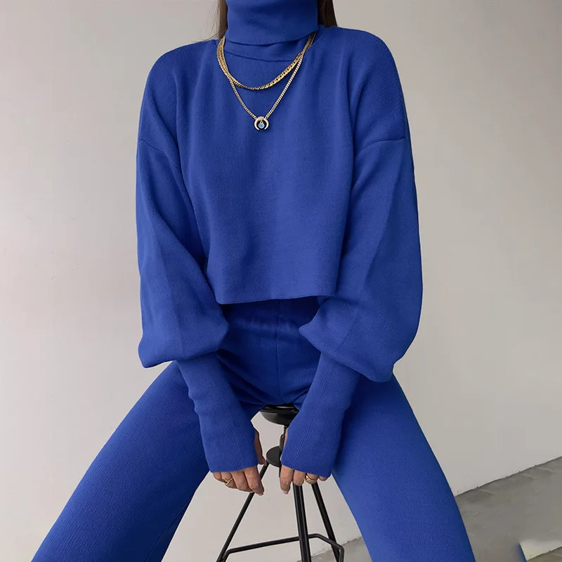 Ootddress Turtleneck Two Piece Outfits For Women Lantern Sleeve Cropped Top And Straight Leg Pants Sets Tracksuit Casual Outfits 6 Ootddress Turtleneck Two Piece Outfits For Women Lantern Sleeve Cropped Top And Straight Leg Pants Sets Tracksuit Casual Outfits