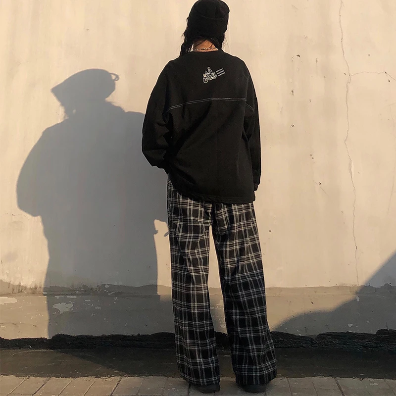 Oversize Pants Women Sweatpants Summer Fashion Black Plaid Casual Pants Elastic Waist Casual Pockets Student Unisex Trousers 14 Oversize Pants Women Sweatpants Summer Fashion Black Plaid Casual Pants Elastic Waist Casual Pockets Student Unisex Trousers