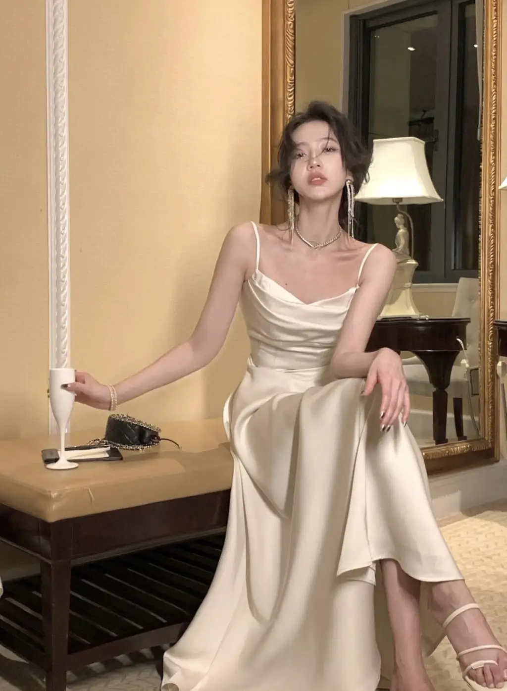 New Summer Satin Midi Dress Women Slim Spaghetti Strap Elegant Party Dresses Wedding Evening Birthday Backless Prom Robe Clothes 8 New Summer Satin Midi Dress Women Slim Spaghetti Strap Elegant Party Dresses Wedding Evening Birthday Backless Prom Robe Clothes
