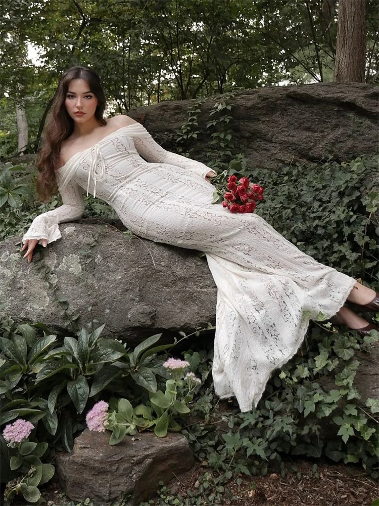 Ootddress Autumn Lace Off-Shoulder Long Dress For Women See-Through Printed Lace-Up High Waist Luxury Female Elegant Party Dress New 48 Ootddress Autumn Lace Off-Shoulder Long Dress For Women See-Through Printed Lace-Up High Waist Luxury Female Elegant Party Dress New