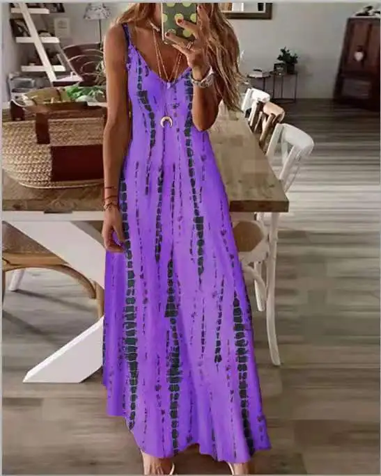 Casual Printed Maxi Spaghetti Strap Dresses For Women V-neck Backless A-line Long Dress Fashion Bohemian Style Beach Vestidos 16 undefined