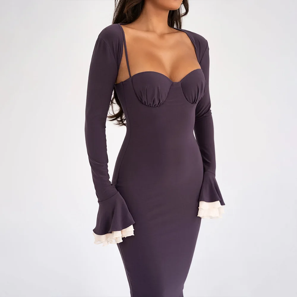 Ootddress Elegant Long Flared Sleeve Elastic Tight Women Two-piece Set Autumn/Winter New 2025 Sexy Party Club Evening Dress 10 Ootddress Elegant Long Flared Sleeve Elastic Tight Women Two-piece Set Autumn/Winter New 2025 Sexy Party Club Evening Dress
