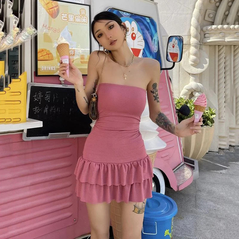 Summer Sexy Mini Dress Women Sleeveless Streetwear Backless Folds Bodycon Black Dress Party A-LINE Strapless Dresses Y2k Clothin 10 Summer Sexy Mini Dress Women Sleeveless Streetwear Backless Folds Bodycon Black Dress Party A-LINE Strapless Dresses Y2k Clothin