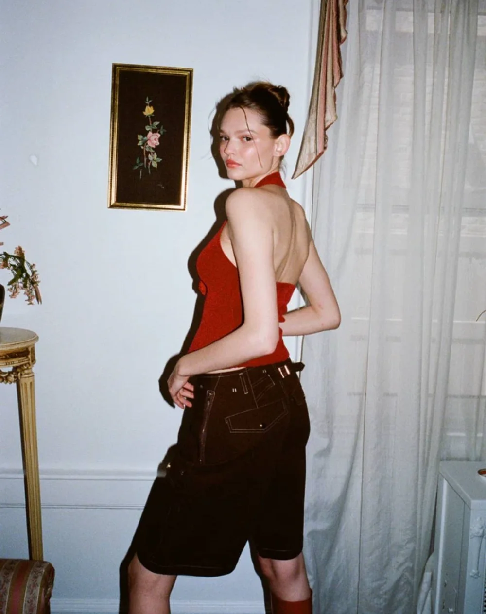 Ootddress Woolen Halter Neck Sleeveless T-shirts For Women Clothing Flower Solid Slim Crop Top Femme Casual Vacation Sexy Vest