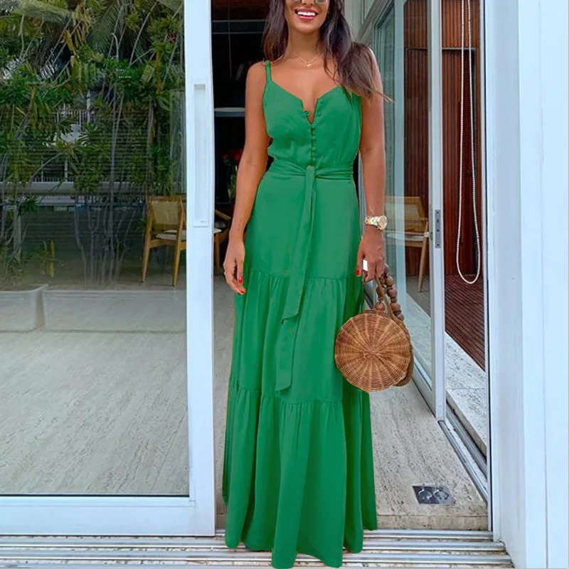 Summer Spaghetti Strap Long Dress Bohemian Style Casual Vacation Maxi Beach Dresses For Women Fashion Elegant Lady Robe Vestidos 8 undefined