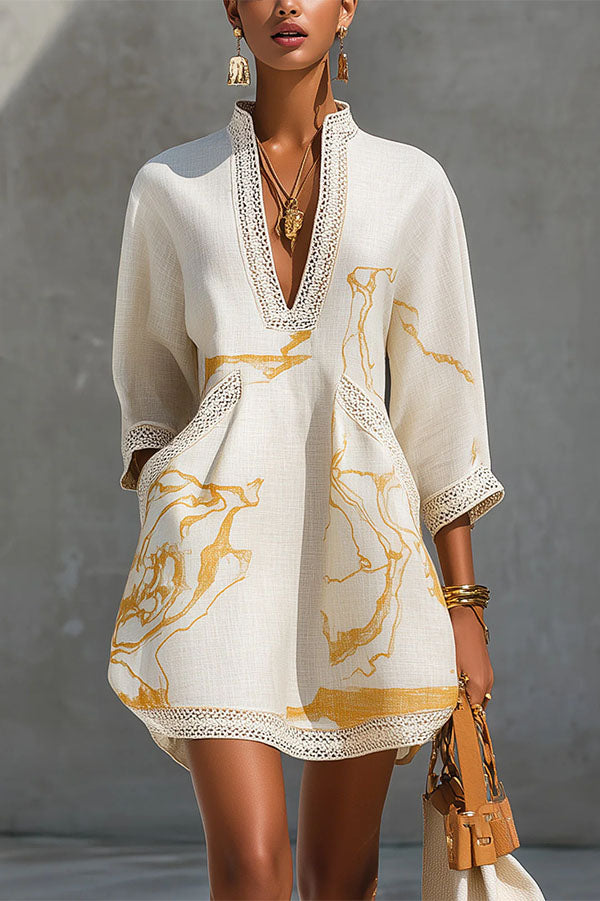 Aurelia Gilded Marble Linen Tunic Dress