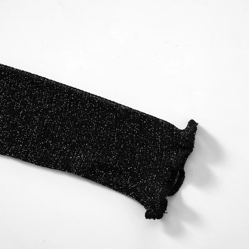 Ootddress Sheer Mesh Crop Top Tee Summer See-Through Streetwear One-Shoulder Tops For Women Slim Cropped Mesh Lace Black T-Shirt