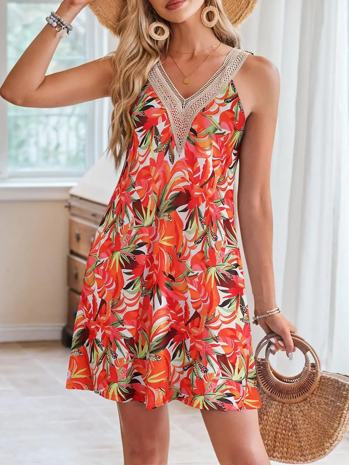 Summer Print Vest Dresses Women Lace Patchwork V-neck Casual Beach Vacation Mini Dress Fashion Lady Commuting Clothing Vestidos 22 Summer Print Vest Dresses Women Lace Patchwork V-neck Casual Beach Vacation Mini Dress Fashion Lady Commuting Clothing Vestidos