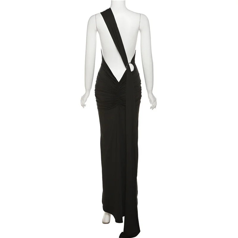 Ootddress Sexy Backless Hanging Neck Bodycon Evening Dress For Women Strapless Max Female Dress Charming Club Party Prom Dress
