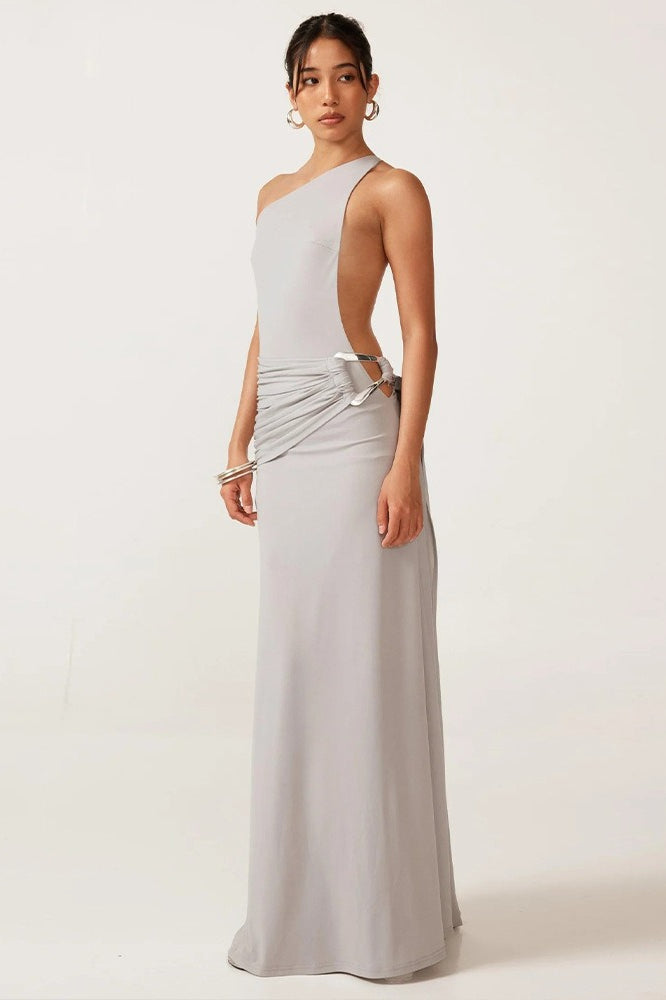 Backless Metal Detail Bodycon Maxi Dress