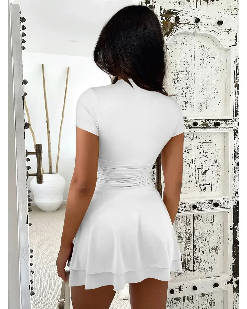 Ootddress Fashion Folds Ruffled Mini Dress For Women Summer New Solid Color Short Sleeves Female Clubs Party Sexy Slim Fit Dress 18 Ootddress Fashion Folds Ruffled Mini Dress For Women Summer New Solid Color Short Sleeves Female Clubs Party Sexy Slim Fit Dress