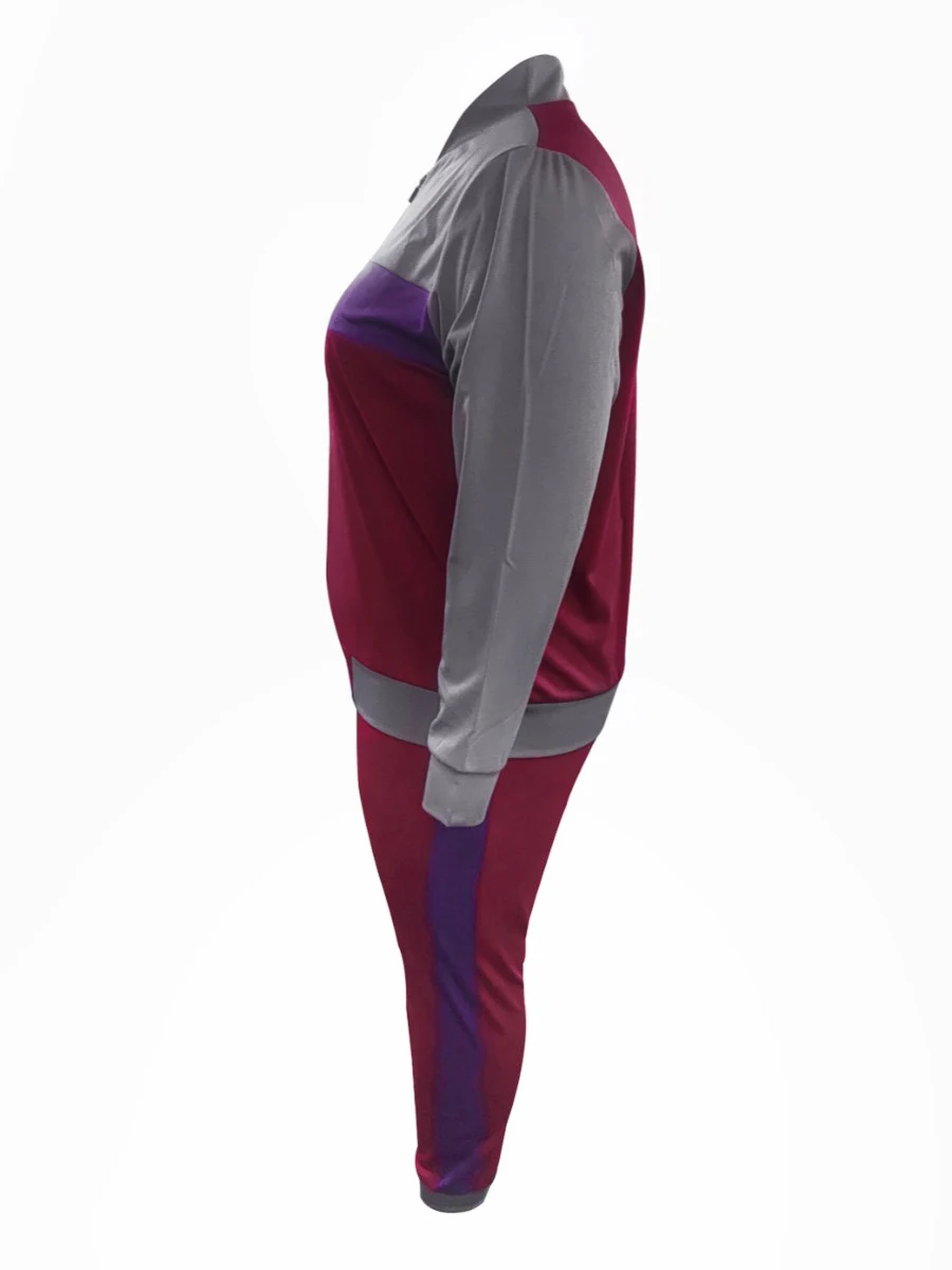 Plus Size Zipper Design Patchwork Pants Set Women Color Block Mandarin Collar Tracksuits Long Sleeve Two Pieces Outfits
