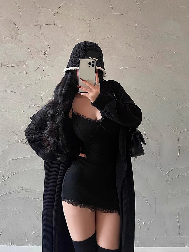 Y2K Retro Lace Patchwork Spaghetti Strap Black Bodycon Dress Mini Fashion Aesthetic Bow Club Party Sexy Dresses for Women 21 Y2K Retro Lace Patchwork Spaghetti Strap Black Bodycon Dress Mini Fashion Aesthetic Bow Club Party Sexy Dresses for Women