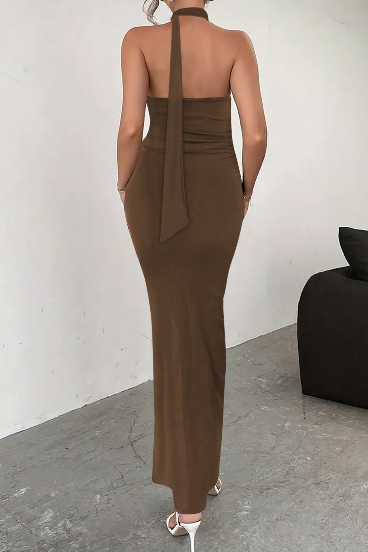 Backless Tie High Slit Dress