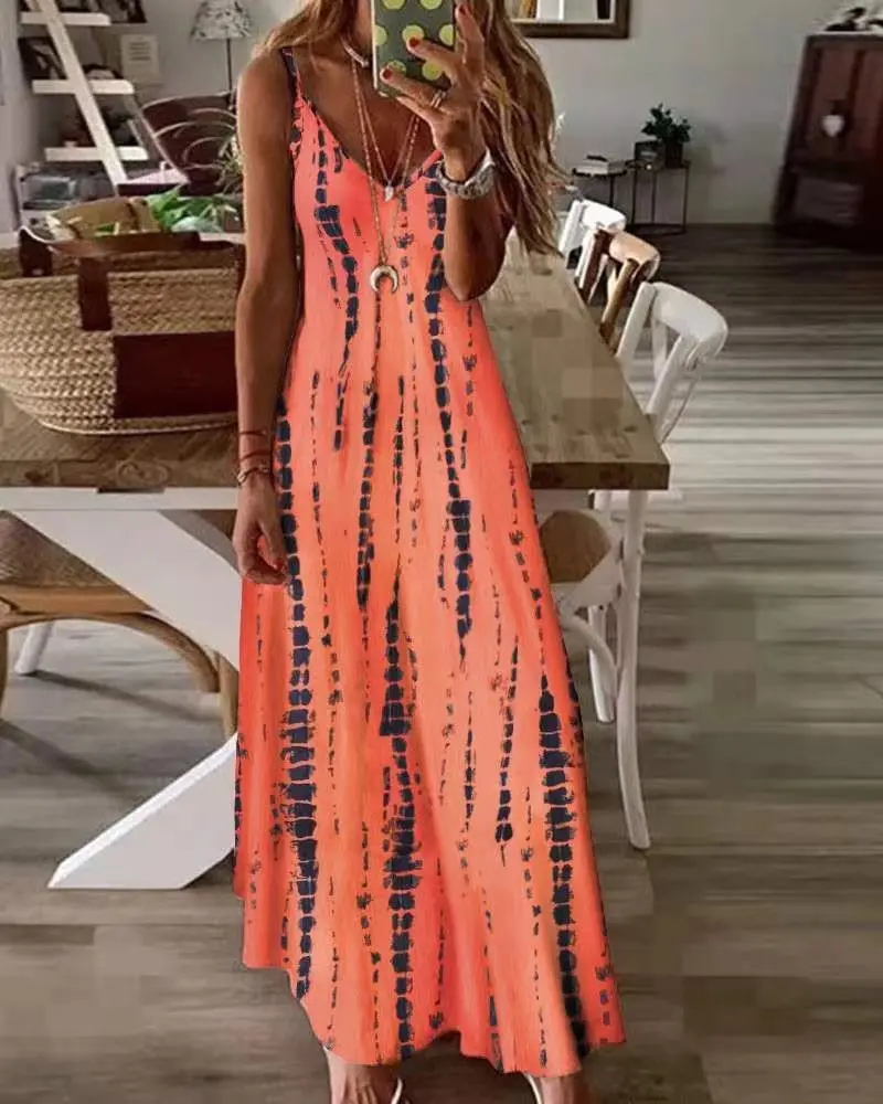 Casual Printed Maxi Spaghetti Strap Dresses For Women V-neck Backless A-line Long Dress Fashion Bohemian Style Beach Vestidos 12 undefined