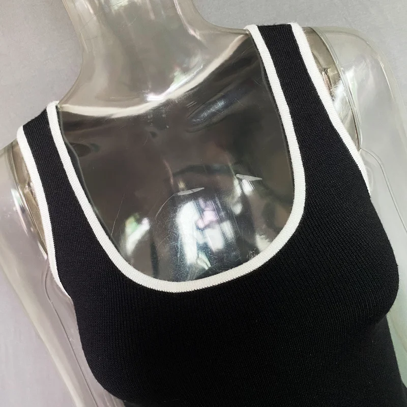 Ootddress Casual For Women Contrast Y2k Top Vest Backless Patchwork Pullover Top Slim Sheer Tracksuit Summer Cute Female Tank Top