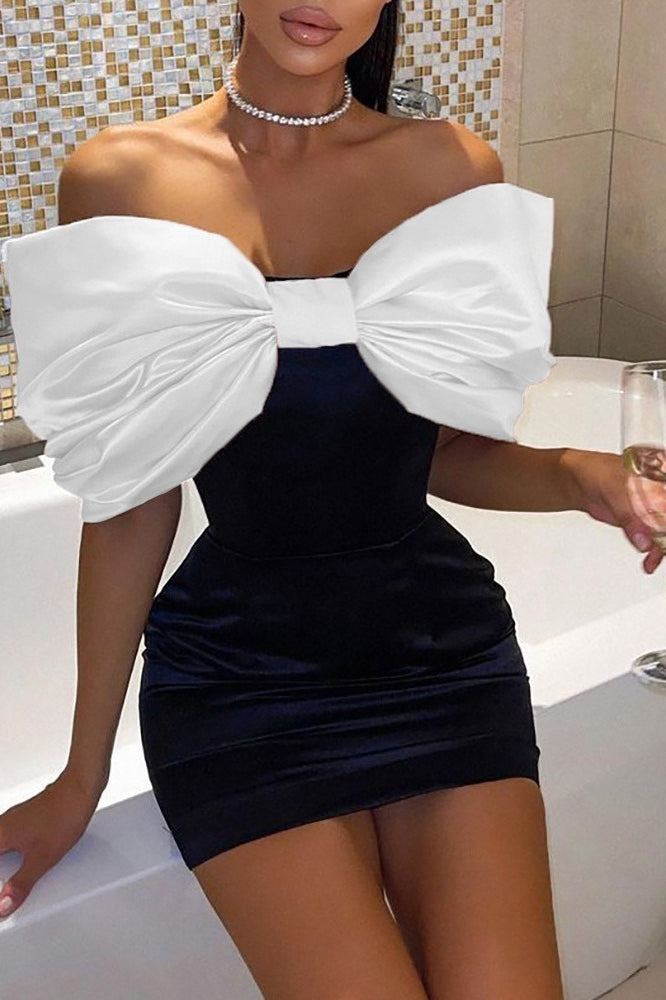 Detachable Bow Backless Bodycon Dress