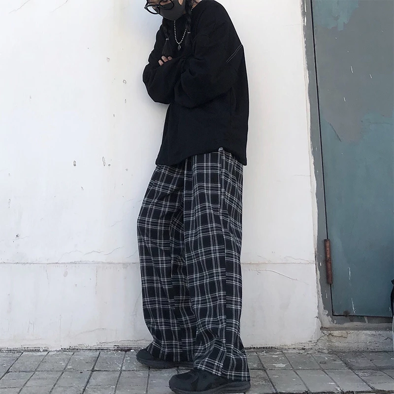 Oversize Pants Women Sweatpants Summer Fashion Black Plaid Casual Pants Elastic Waist Casual Pockets Student Unisex Trousers 6 Oversize Pants Women Sweatpants Summer Fashion Black Plaid Casual Pants Elastic Waist Casual Pockets Student Unisex Trousers