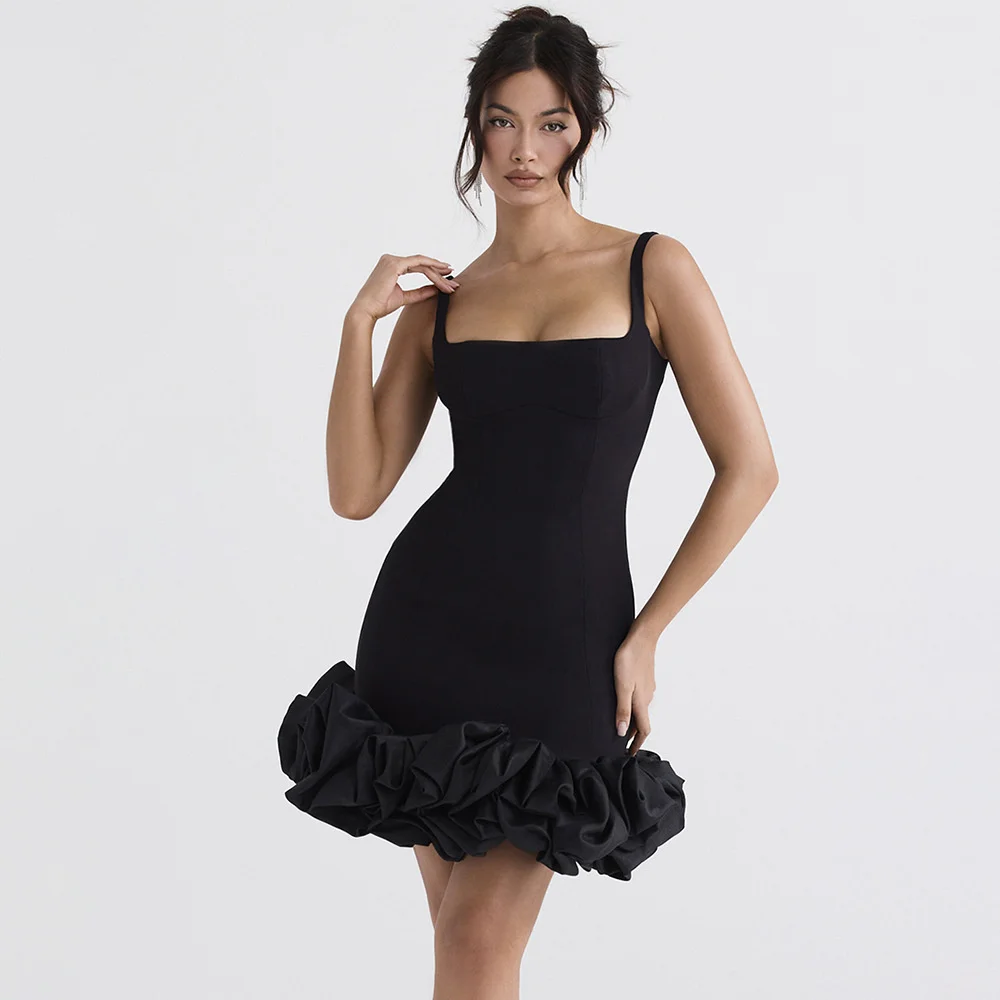 Ootddress Black Elegant Sexy Mini Dress For Women Sundress New Spaghetti Strap Backless Bodycon Club Party Short Dress Vestido