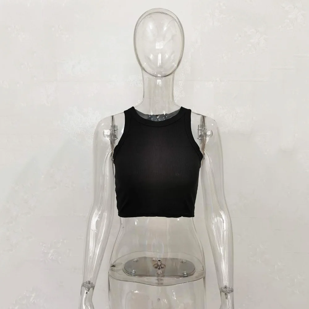 Ootddress Summer Cotton Sleeveless Vest For Women White Top Knit Ribbed Casual Tank Tops Female High Streetwear Cropped Top Camis