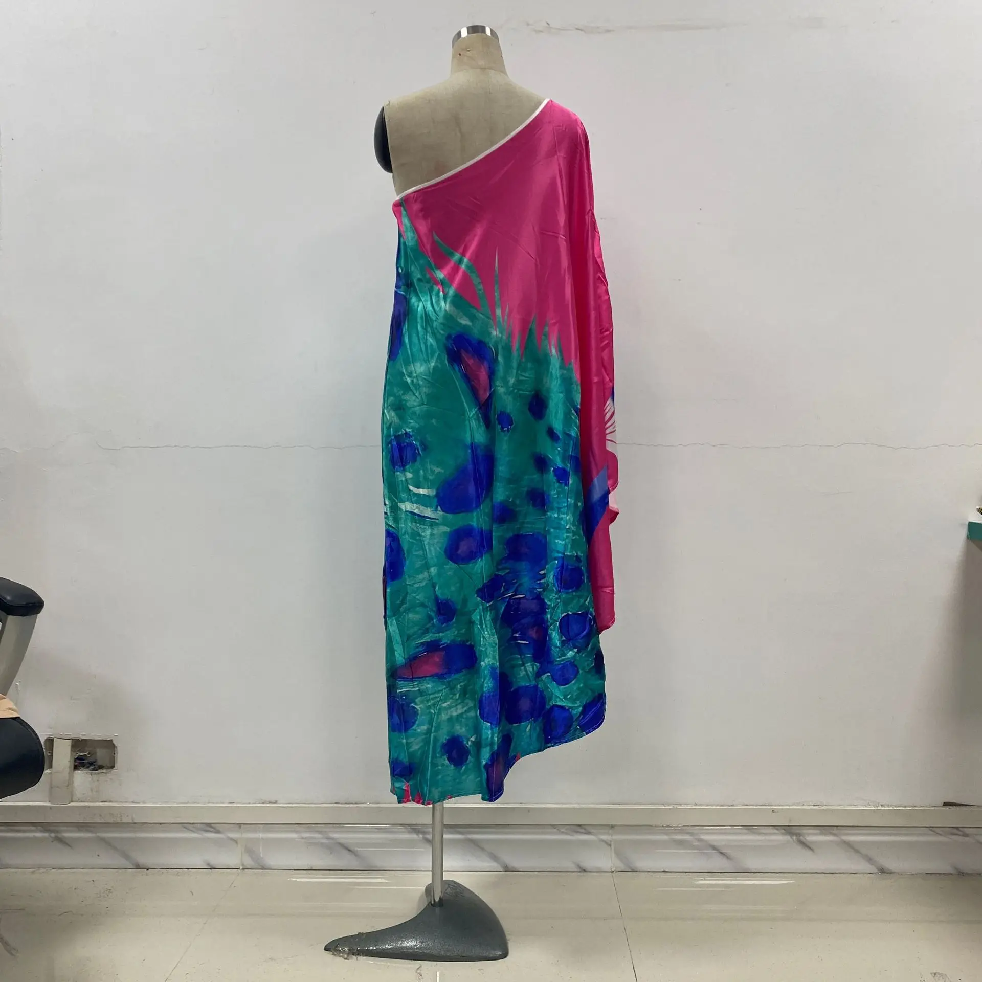 Color Butterfly Print One Shoulder Sleeve Dresses Women Sexy Off Shoulder Loose Beach Vacation Irregular Long Dress Streetwear 25 undefined
