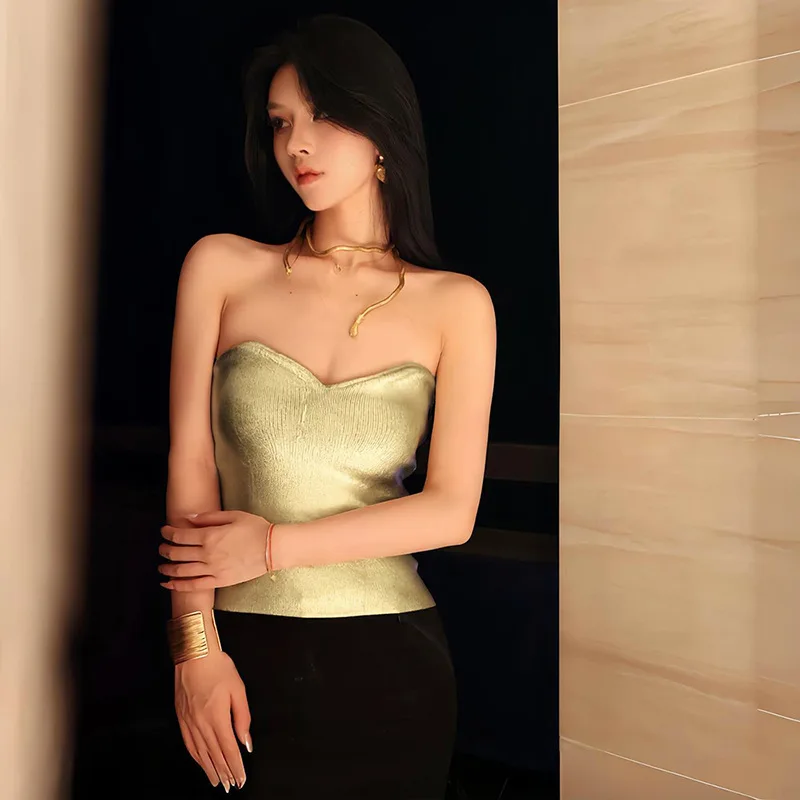 Ootddress Gold PU Crop Tops For Women 2025 Bodycon Backless Sexy Off Shoulder Tank Top Hot Girls Street Slim Party Tube Top Ladies 34 Ootddress Gold PU Crop Tops For Women 2025 Bodycon Backless Sexy Off Shoulder Tank Top Hot Girls Street Slim Party Tube Top Ladies