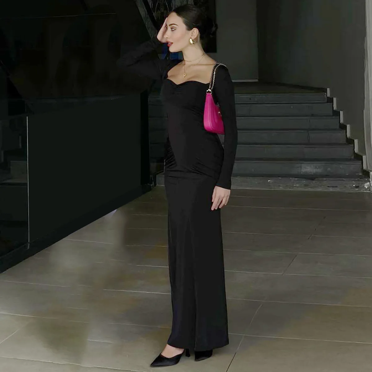 2025 Elegant Long Sleeve Party Dresses Sexy High Waist Slim Fit Women's Evening Dress Fashion Solid Color Pleated Long Dresses 11 2025 Elegant Long Sleeve Party Dresses Sexy High Waist Slim Fit Women's Evening Dress Fashion Solid Color Pleated Long Dresses
