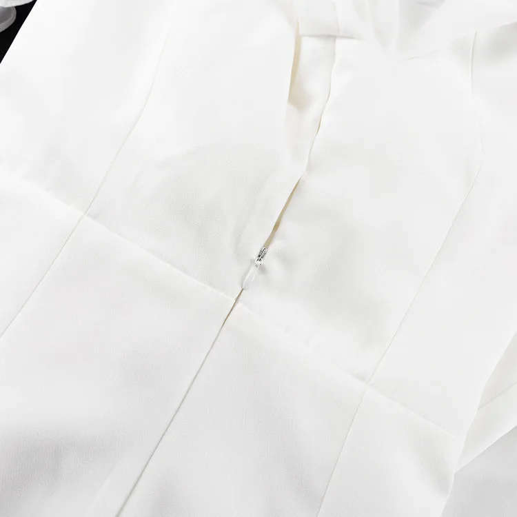 Ootddress White Ruffled Mesh Maxi Dress - High Waist Elegant Patchwork Slim Party Lace-Up Long Dress