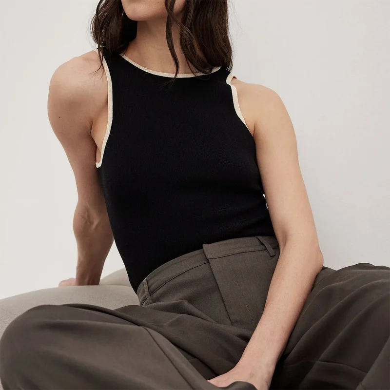 Ootddress Casual For Women Contrast Y2k Top Vest Backless Patchwork Pullover Top Slim Sheer Tracksuit Summer Cute Female Tank Top