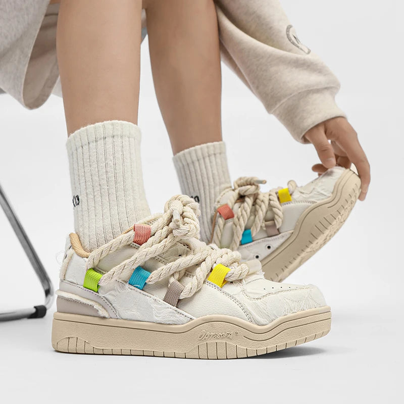 Trendy unisex low top skateboard shoes with dirty braid hemp rope and stylish color matching, perfect for high street fashion-vestes novas
