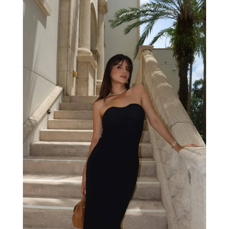 Ootddress Backless Slim Fashion Maxi Dress Knit Women Off-Shoulder High Waist Solid Elegant Party Dress Knitwear Female Sexy Dress