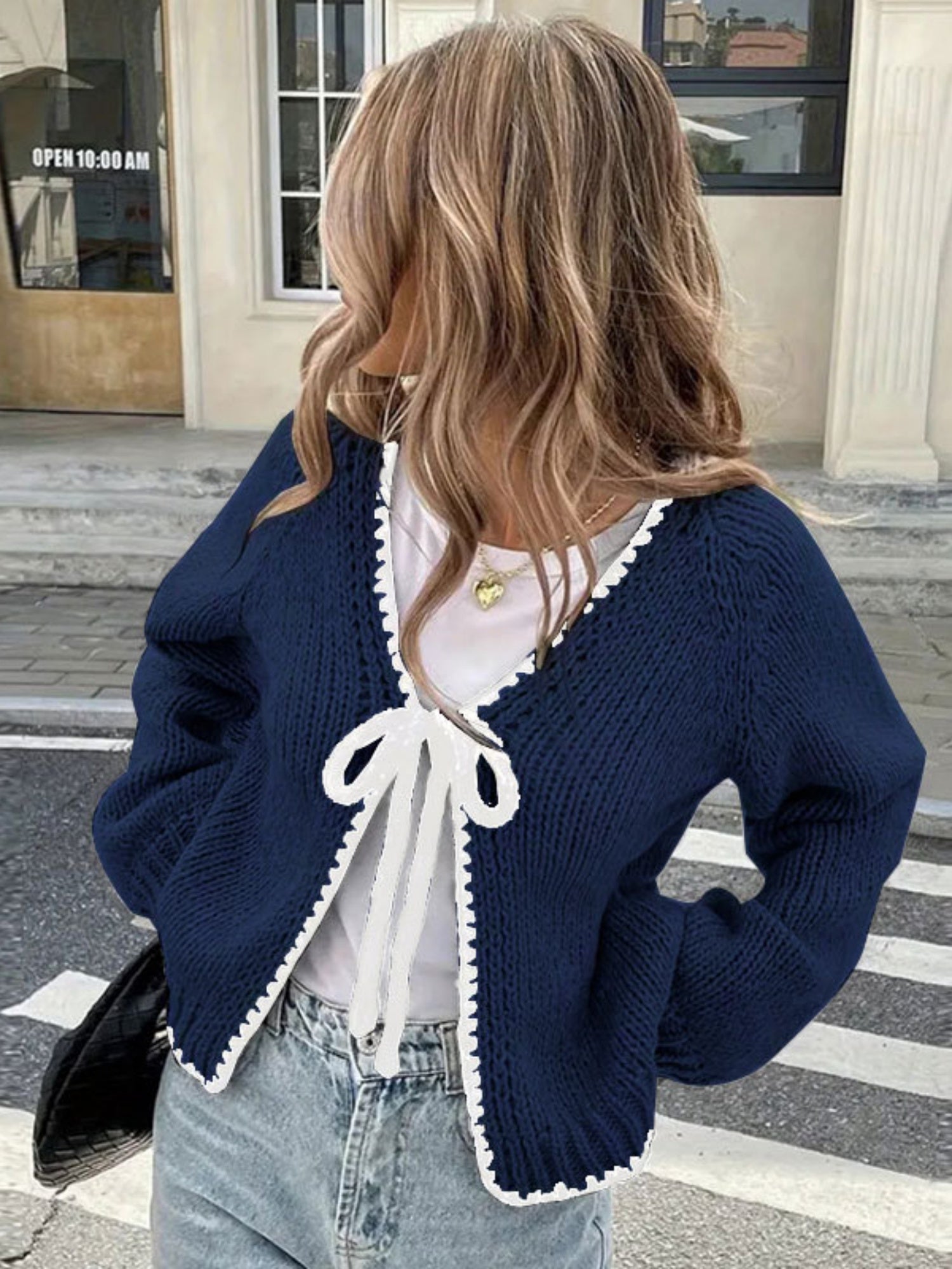 Bow Tie Color-blocked Cardigans