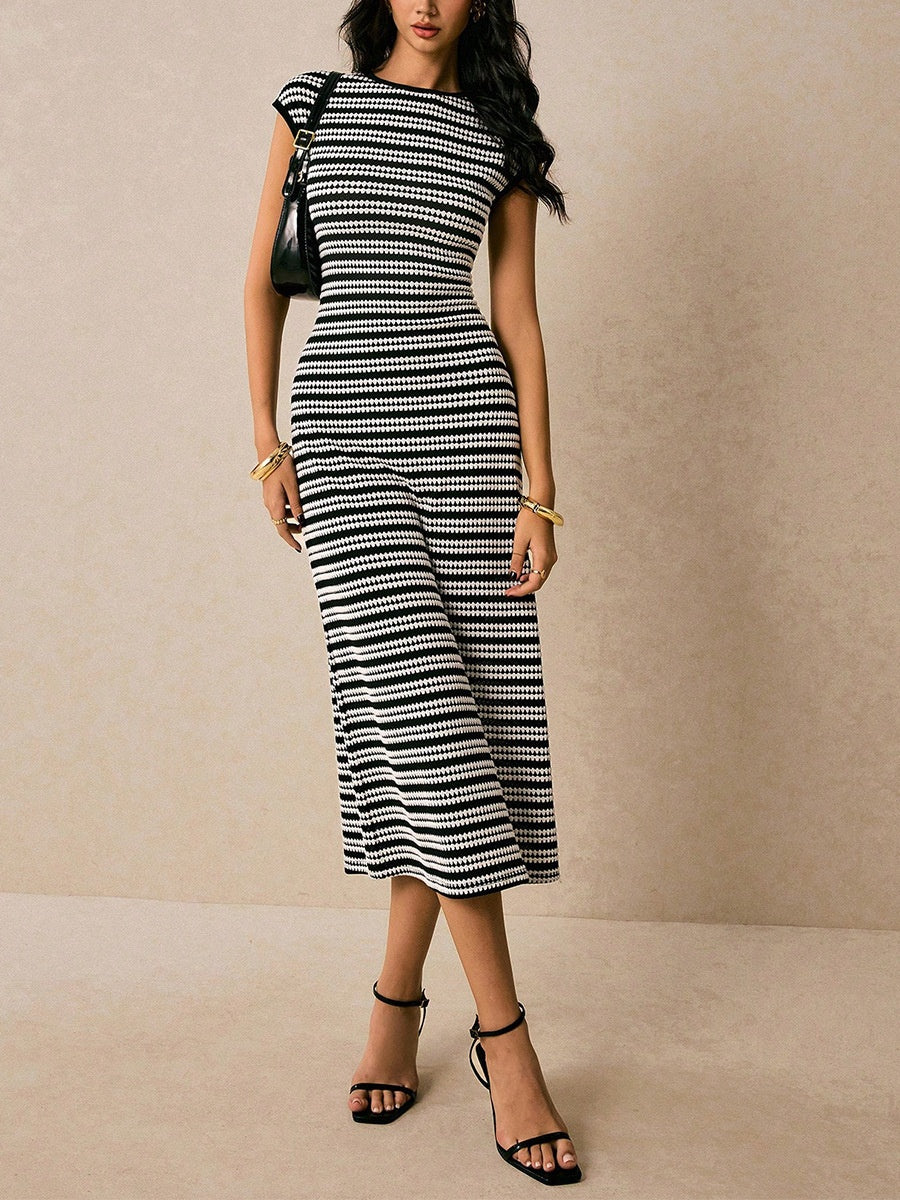 Striped Sleeveless Fitted Midi Dress