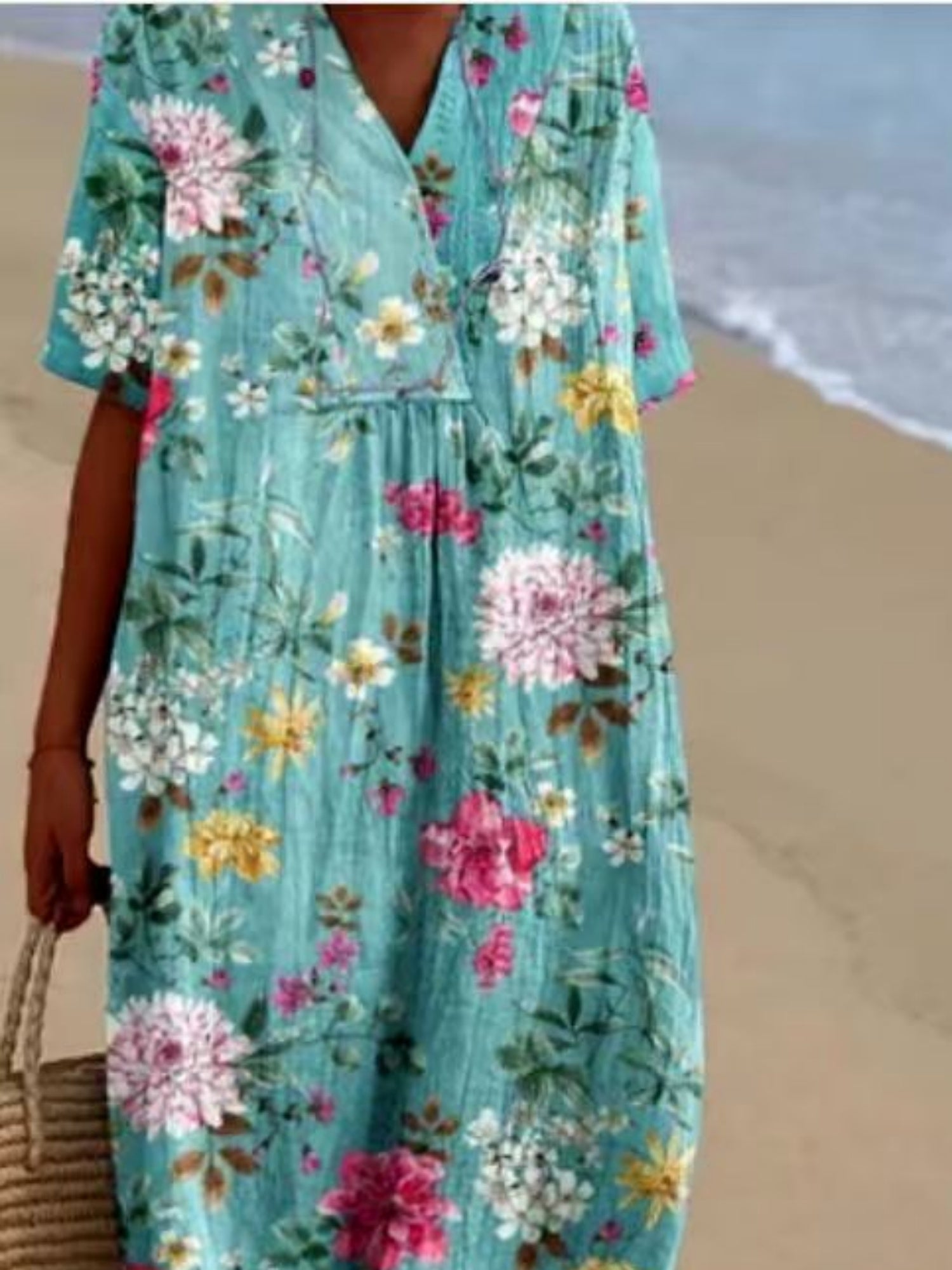 Printed Pocket Round Neck Sleeveless Maxi Dresses
