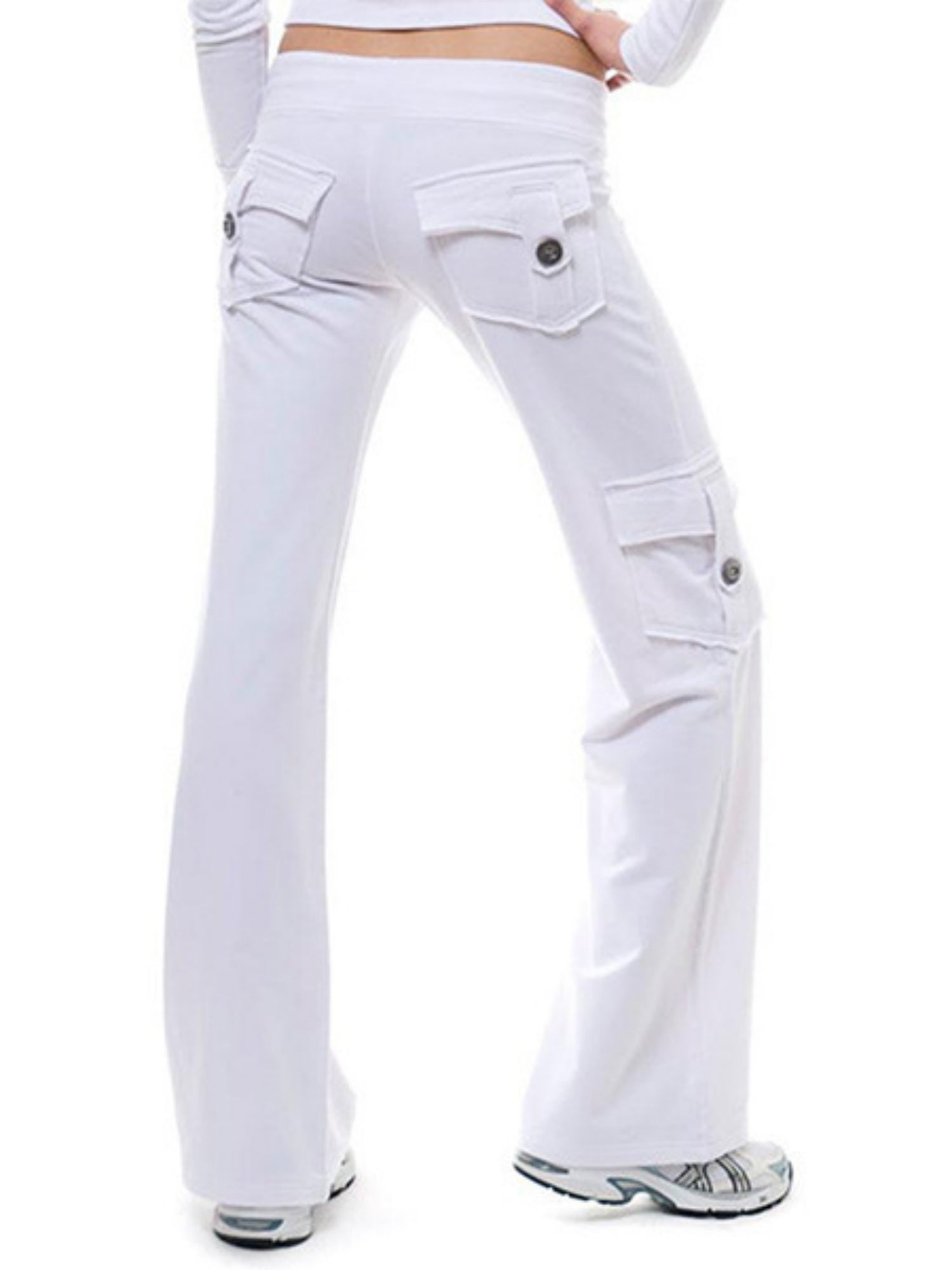 Elastic Waist Buttons Pocket Yoga Pants