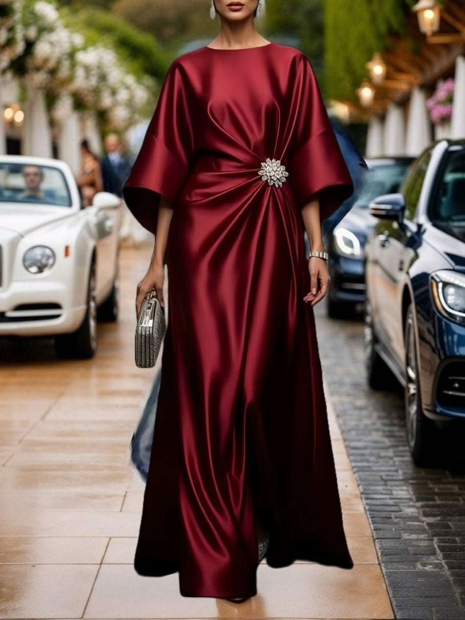 Elegant Long Dress With Beaded Floral Embellishments