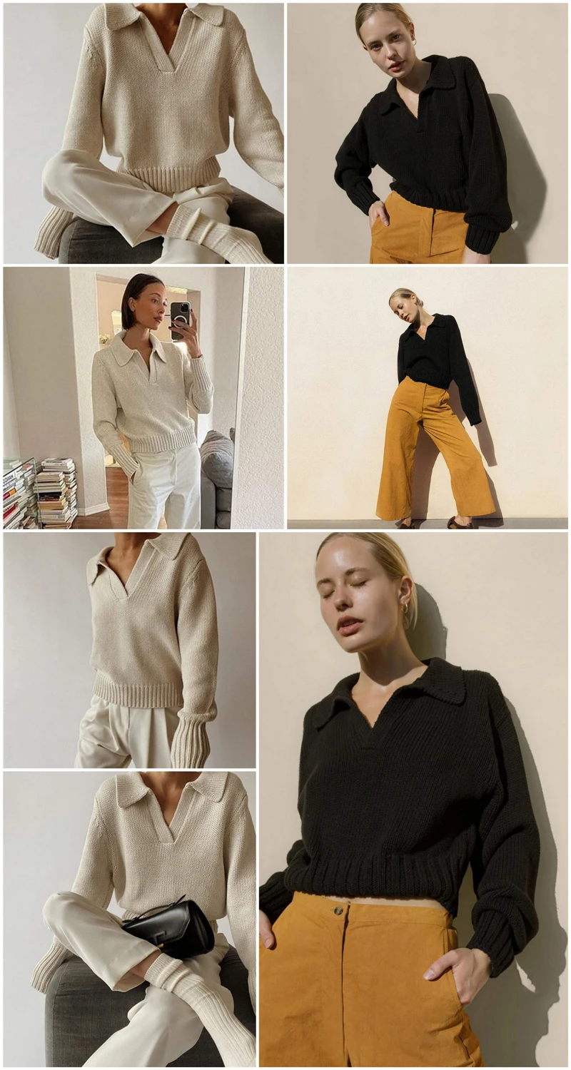 Ootddress Women's Long Sleeves V-neck Knitted Sweater Loose Casual Fashion Pullover Autumn Winter Sweatshirts Female Jumper 2025 6 Ootddress Women's Long Sleeves V-neck Knitted Sweater Loose Casual Fashion Pullover Autumn Winter Sweatshirts Female Jumper 2025