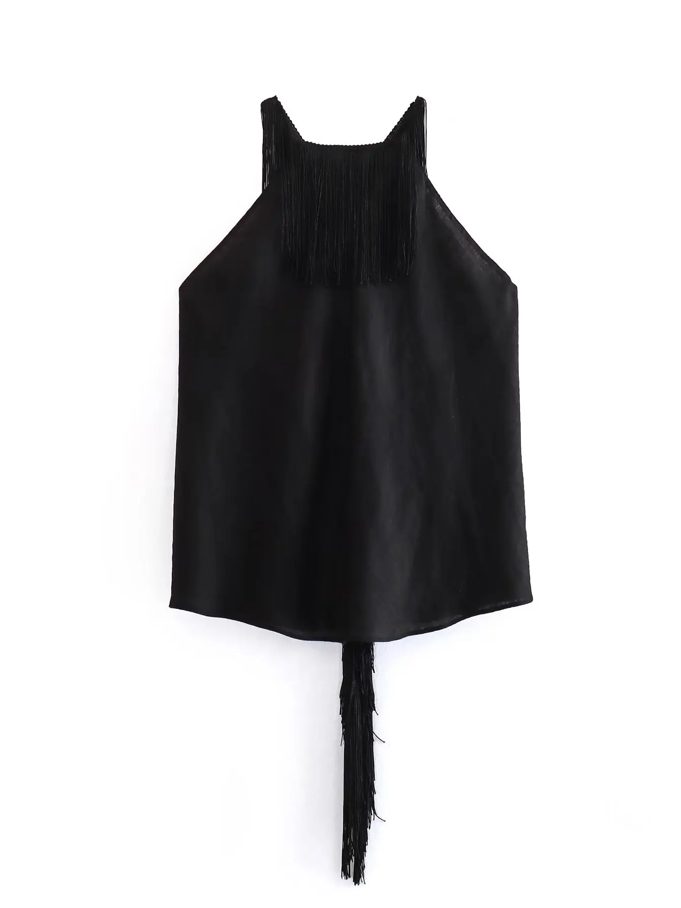 Ootddress Tassel Hollow Out Maxi Skirt Sets Female Black Summer Sexy 2 Piece-Set Backless Lace-Up Crop top And Long Skirt Outfits