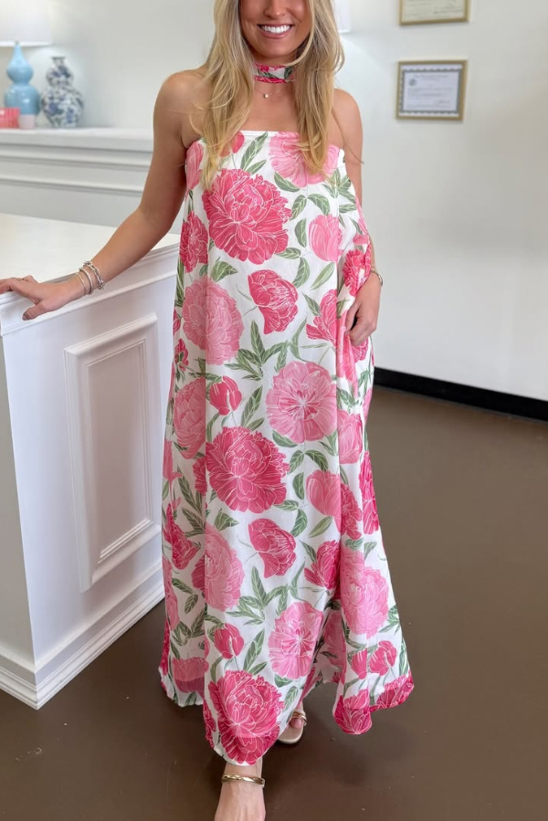 Floral Print Sleeveless Off-shoulder Loose Casual Maxi Dress
