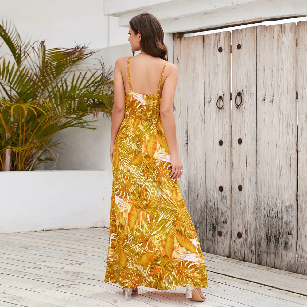 Bohemian Style Print Spaghetti Strap Dresses Women Sexy V-neck Backless Beach Vacation Long Dress Female Vestido 2025 Summer New 24 LQ479-huang-(4).jpg