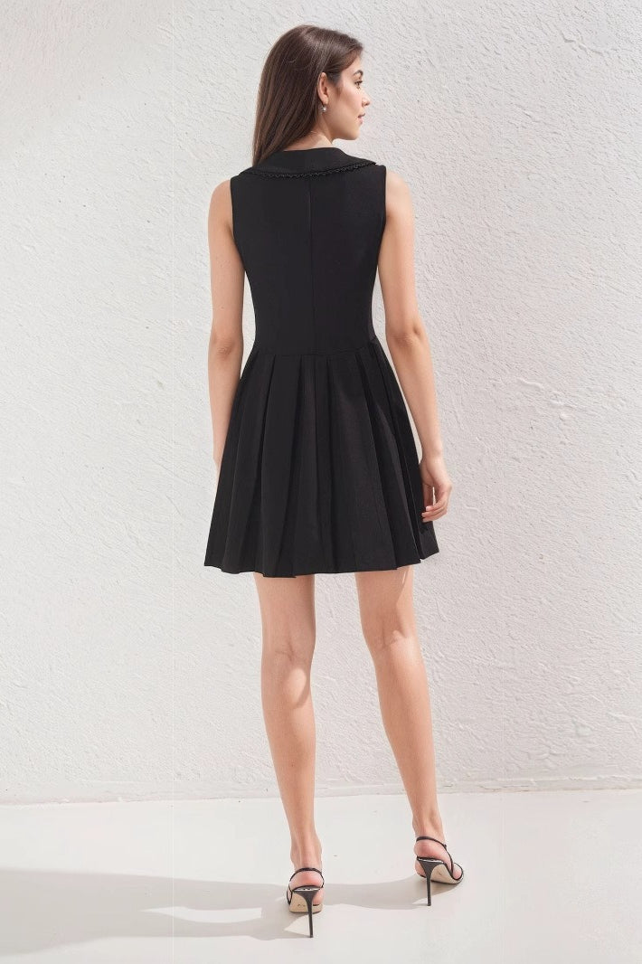 Lace Trim Peter Pan Collar Pleated Fit and Flare Mini Dress
