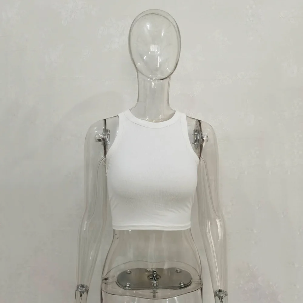 Ootddress Summer Cotton Sleeveless Vest For Women White Top Knit Ribbed Casual Tank Tops Female High Streetwear Cropped Top Camis