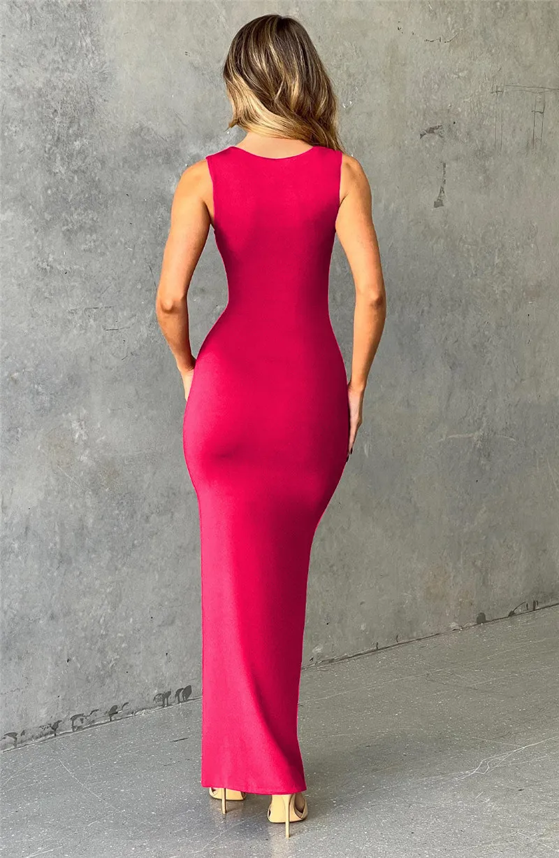 Ootddress Elegant Sleeveless Sexy Maxi Dress For Women Summer New Square Collar Bodycon Club Party Long Tank Dress New 2025