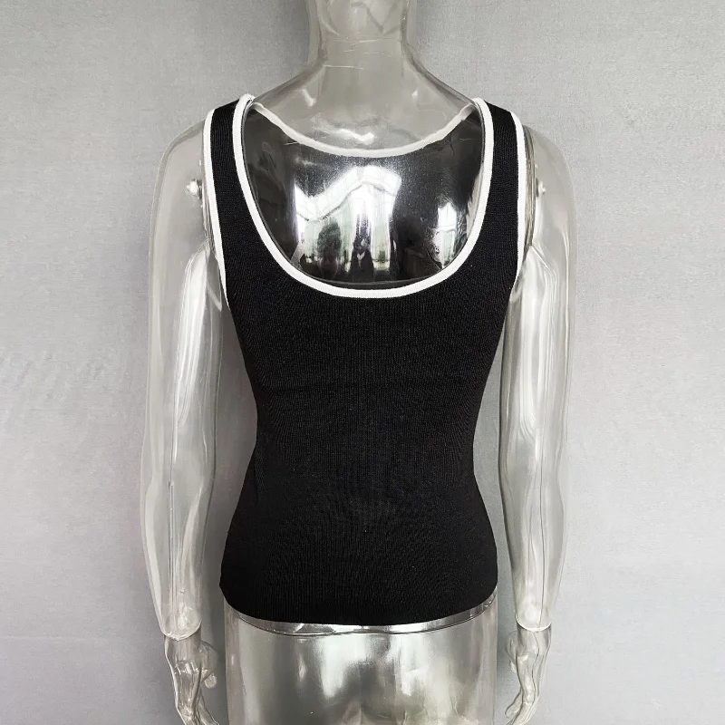 Ootddress Casual For Women Contrast Y2k Top Vest Backless Patchwork Pullover Top Slim Sheer Tracksuit Summer Cute Female Tank Top