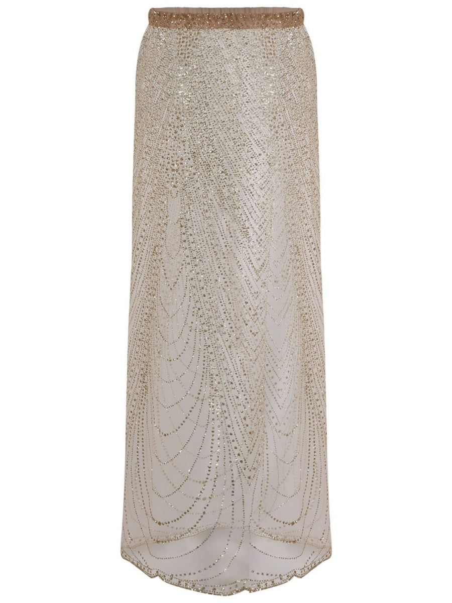 Beach Cover-up With Slits And Tie-up Shimmering Sequined Skirt