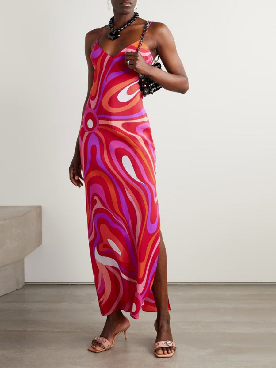 Printed Camisoles Sexy Slit Maxi Dresses