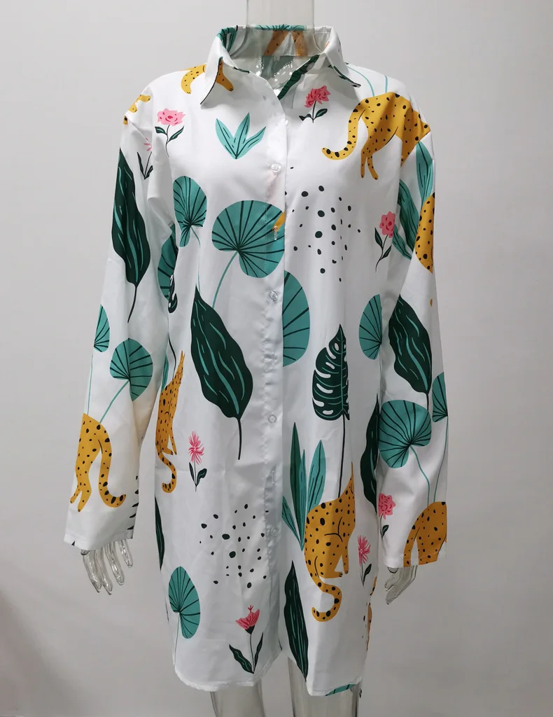 Color Flowers Printed Shirts Dresses Women Fashion Temperament Commuting Loose Midi Shirts Dress Lady Vestidos Spring Summer New 7 Color Flowers Printed Shirts Dresses Women Fashion Temperament Commuting Loose Midi Shirts Dress Lady Vestidos Spring Summer New