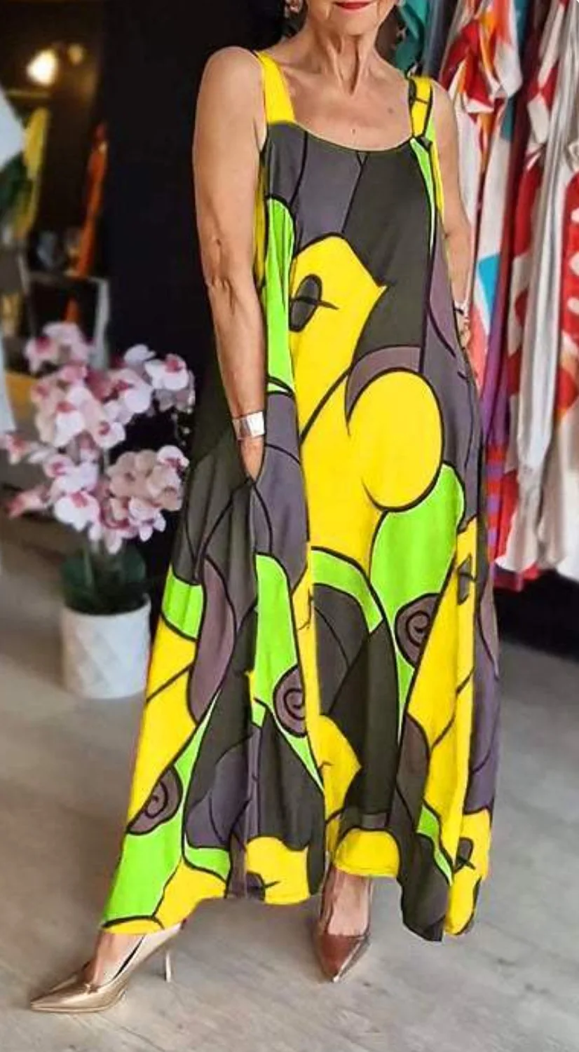 Print Spaghetti Strap Dresses Women Fashion Casual Pocket Loose Long Dress Lady Commuting Clothing Maxi Vestidos 2025 Summer New 12 Print Spaghetti Strap Dresses Women Fashion Casual Pocket Loose Long Dress Lady Commuting Clothing Maxi Vestidos 2025 Summer New