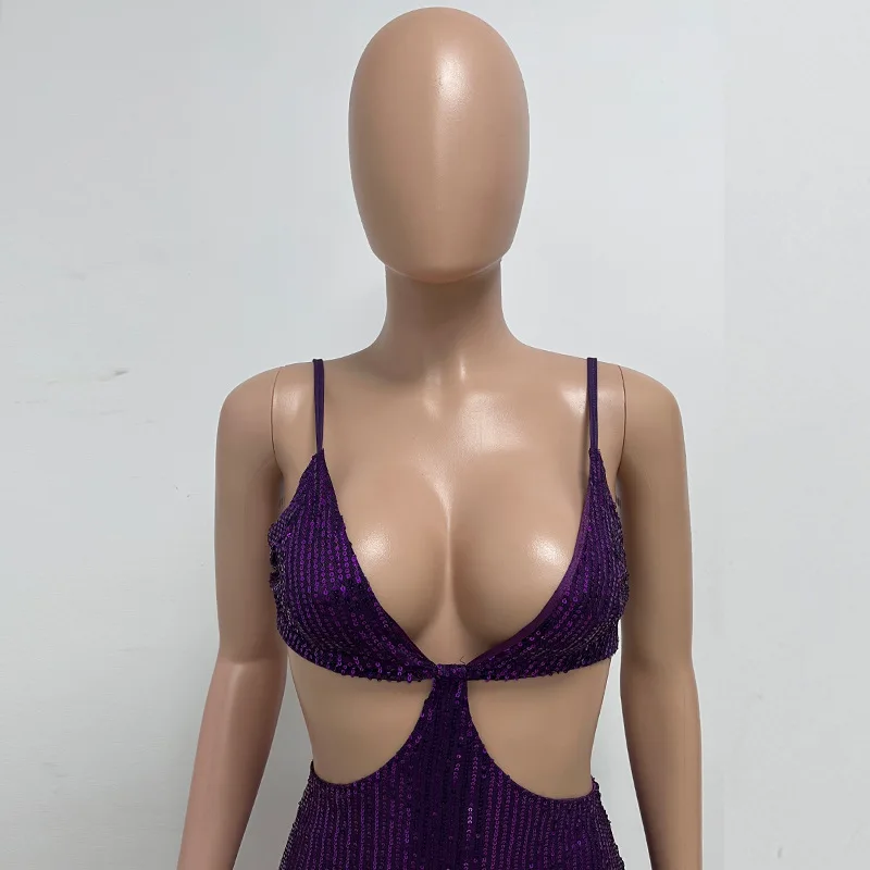 Sexy Hollow High Waist Slit Evening Dress Fashion Sequined Backless Sleeveless Elegant Party Dresses Solid Long Graduation Dress 160 undefined